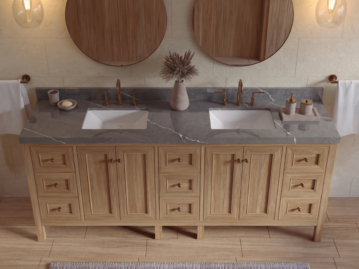 Nashville Teak Wood 84 in. W x 22 in. D Double Sink Bathroom Vanity
