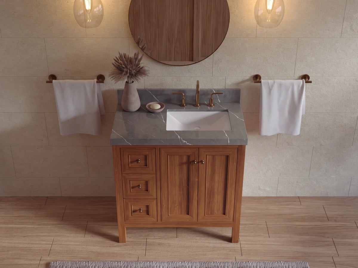Nashville Teak Wood 36 in. W x 22 in. D Right Offset Sink Bathroom Vanity