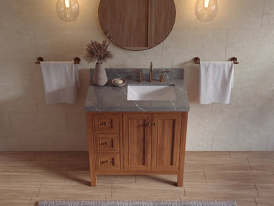 Nashville Teak Wood 36 in. W x 22 in. D Right Offset Sink Bathroom Vanity