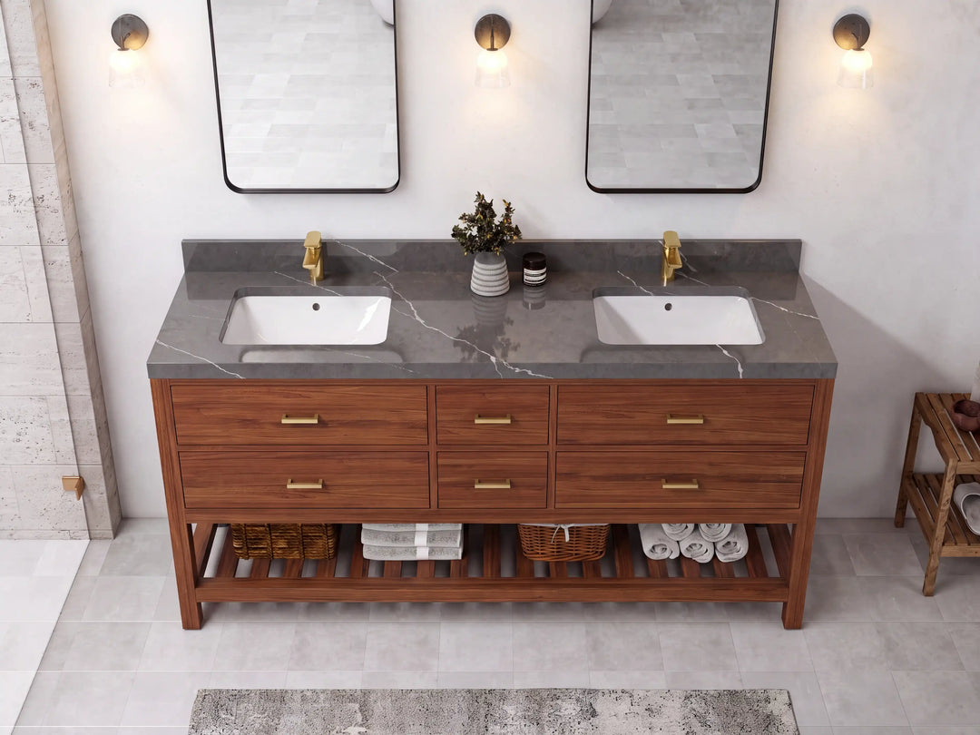 Parker Teak Wood 72 in. W x 22 in. D Double Sink Bathroom Vanity | 
              
                Dark Natural Teak
                
                  
             - PRK_TK_DNT_WHQZ_72D - photo №16