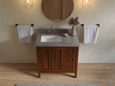 Nashville Teak Wood 36 in. W x 22 in. D Left Offset Sink Bathroom Vanity