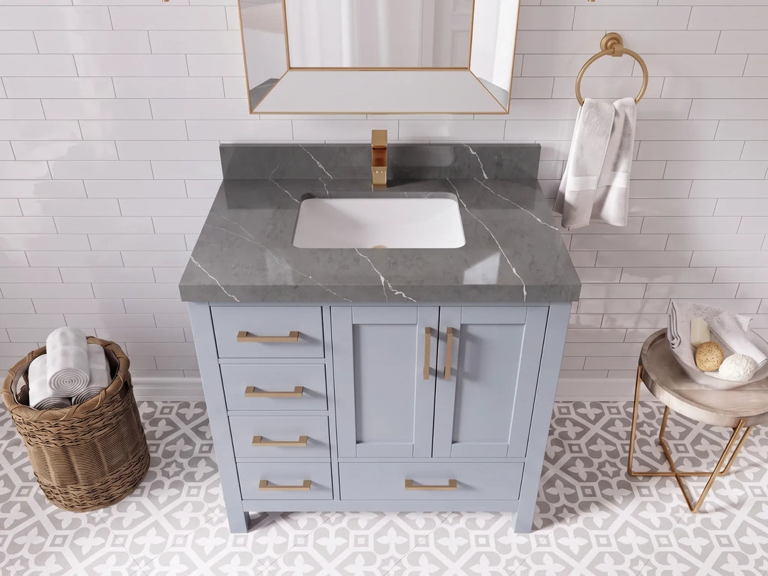 Malibu 36 in. W x 22 in. D with Center Sink Bathroom Vanity | 
              
                Blue Heather
                
                  
             - MLB_BLU_WHQZ_36CR - photo №21