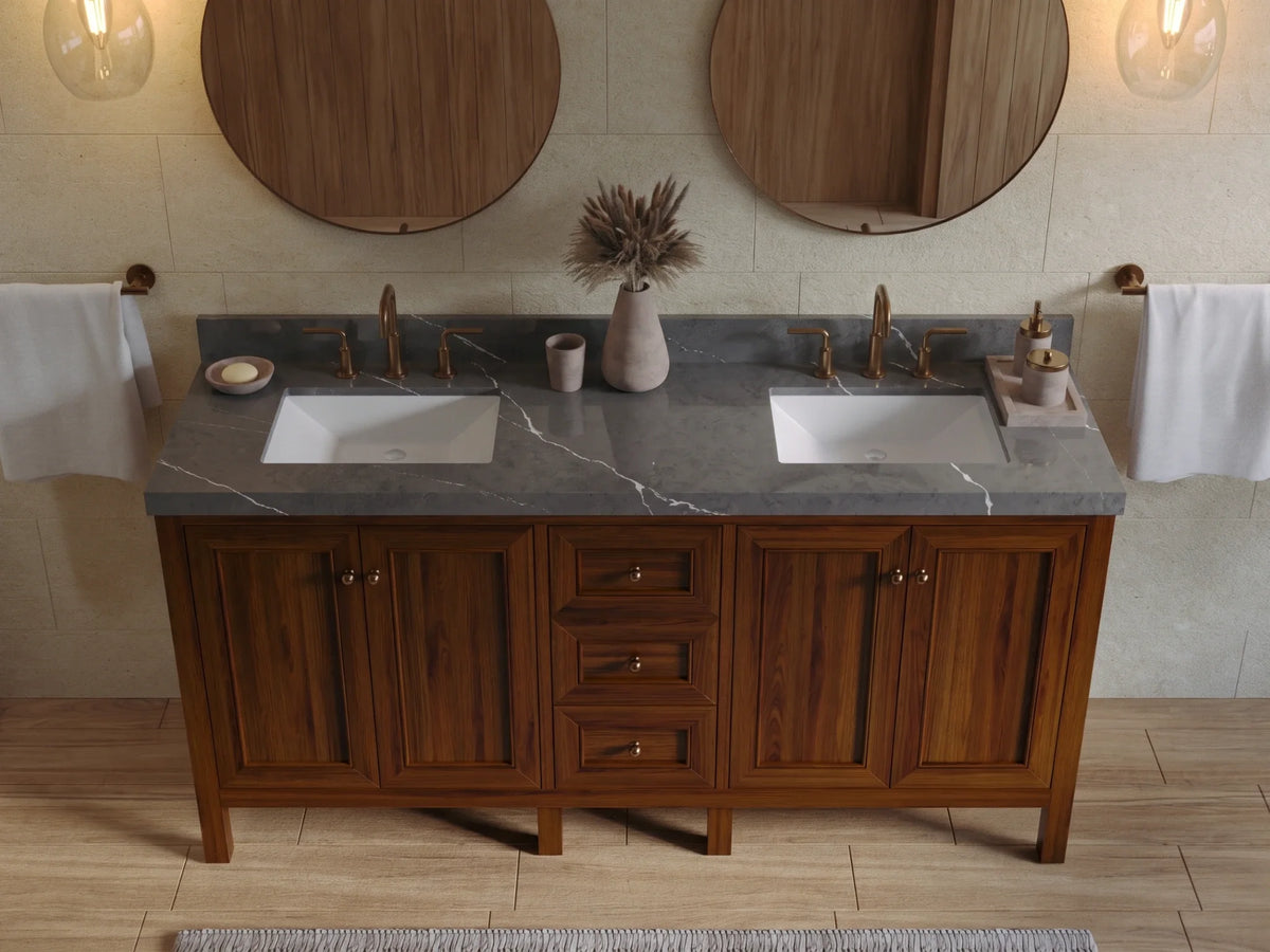 Nashville Teak Wood 72 in. W x 22 in. D Double Sink Bathroom Vanity