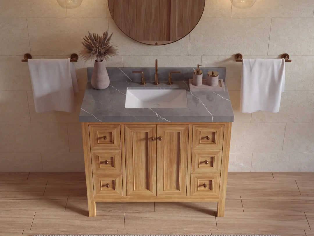 Nashville Teak Wood 42 in. W x 22 in. D Single Sink Bathroom Vanity | 
              
                Light Natural Teak
                
                  
             - NAS_TK_LNT_WHQZ_42 - photo №22