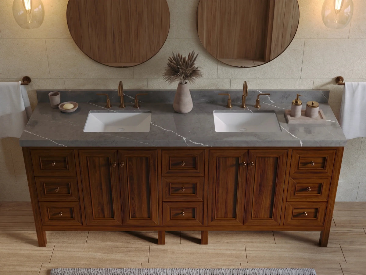 Nashville Teak Wood 84 in. W x 22 in. D Double Sink Bathroom Vanity