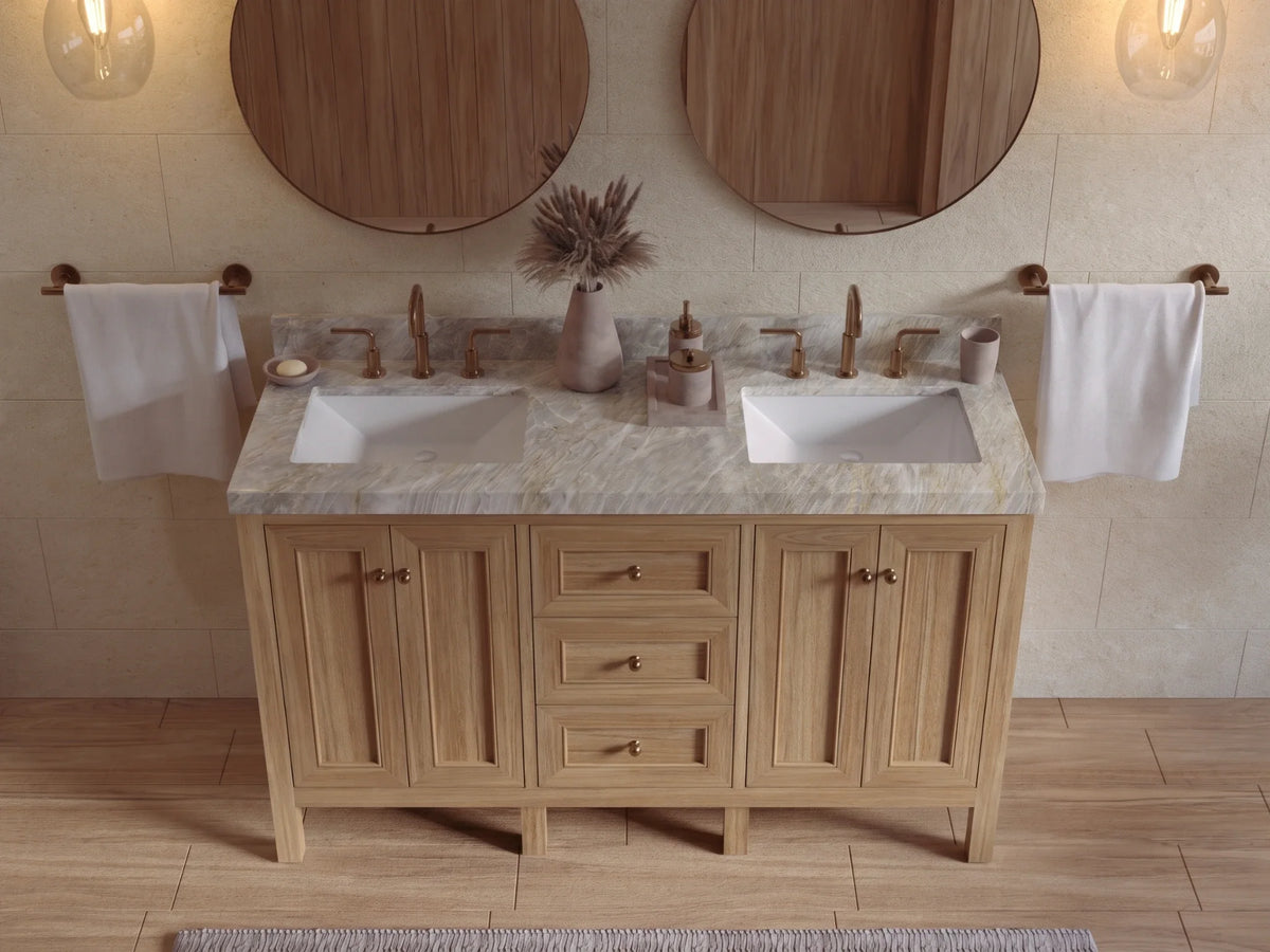 Nashville Teak Wood 60 in. W x 22 in. D Double Sink Bathroom Vanity
