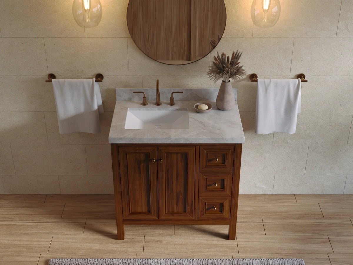 Nashville Teak Wood 36 in. W x 22 in. D Left Offset Sink Bathroom Vanity