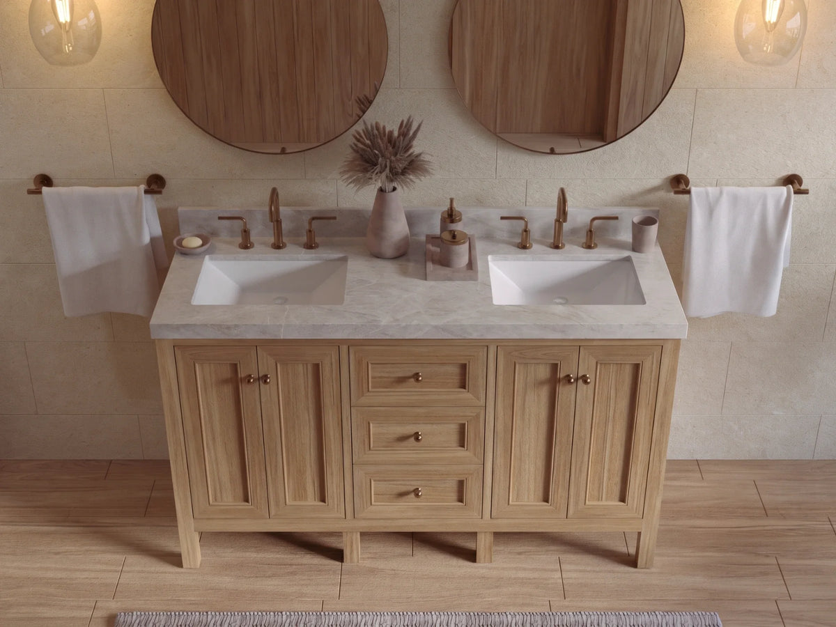 Nashville Teak Wood 60 in. W x 22 in. D Double Sink Bathroom Vanity
