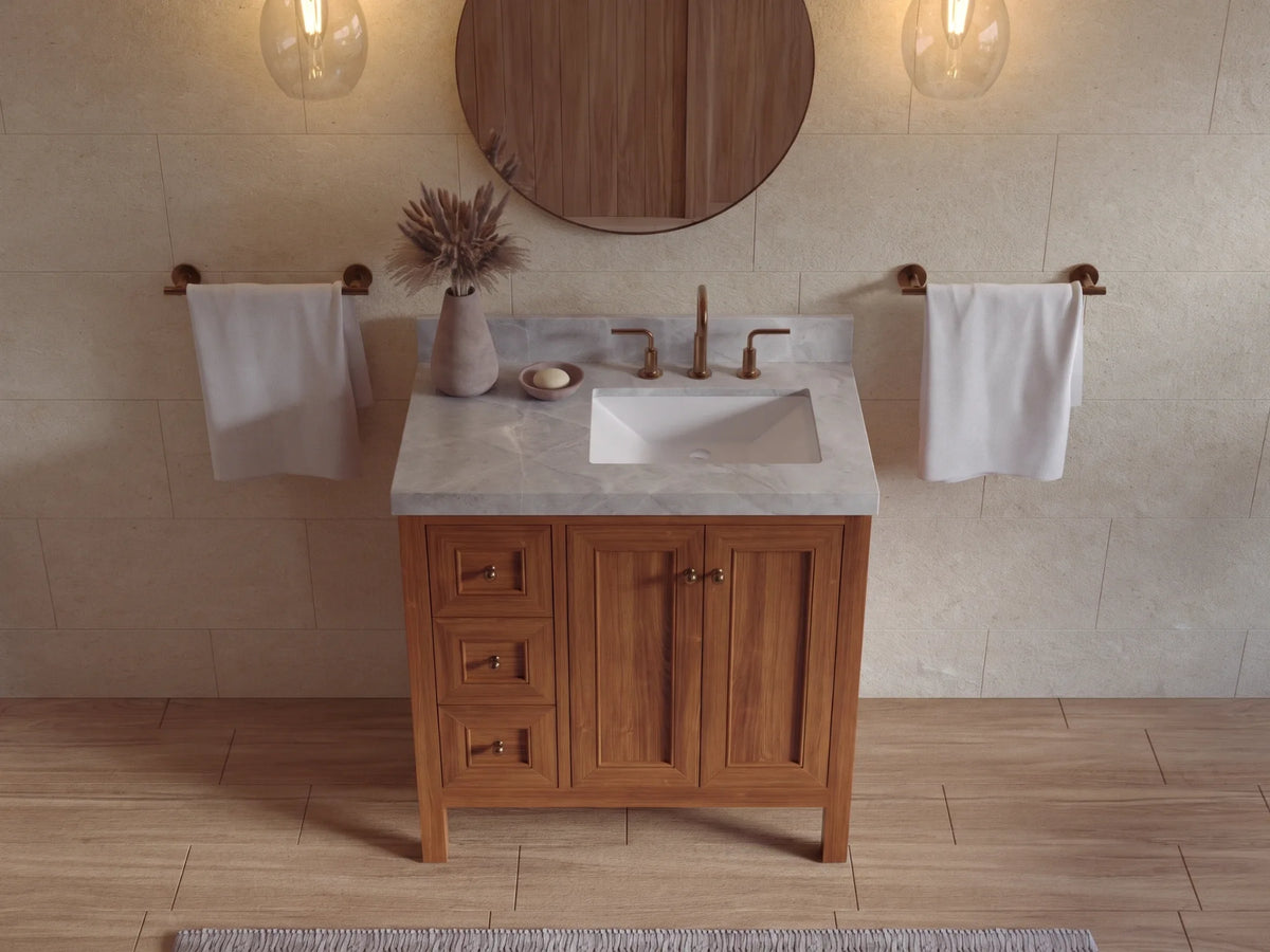 Nashville Teak Wood 36 in. W x 22 in. D Right Offset Sink Bathroom Vanity