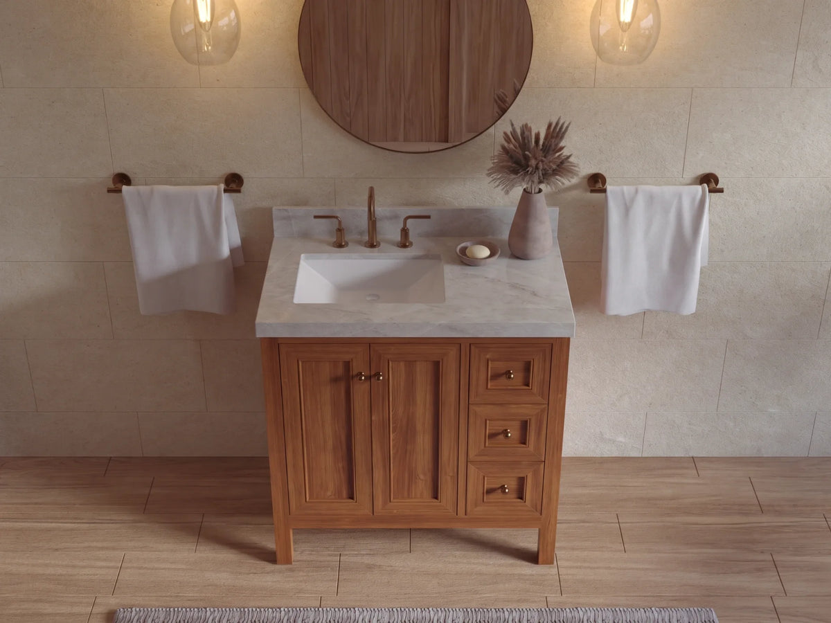 Nashville Teak Wood 36 in. W x 22 in. D Left Offset Sink Bathroom Vanity