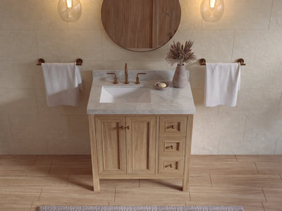 Nashville Teak Wood 36 in. W x 22 in. D Left Offset Sink Bathroom Vanity