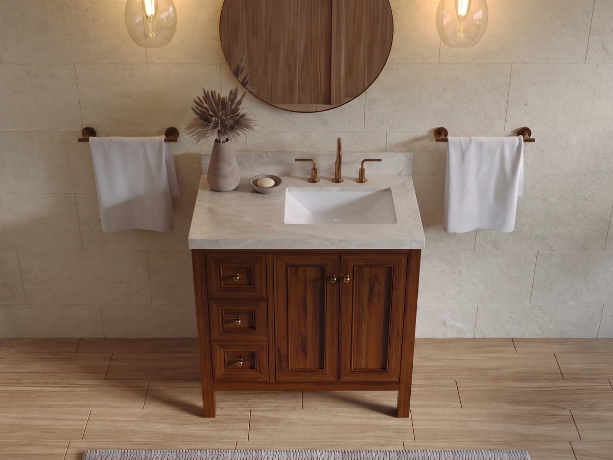 Nashville Teak Wood 36 in. W x 22 in. D Right Offset Sink Bathroom Vanity