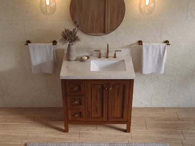 Nashville Teak Wood 36 in. W x 22 in. D Right Offset Sink Bathroom Vanity
