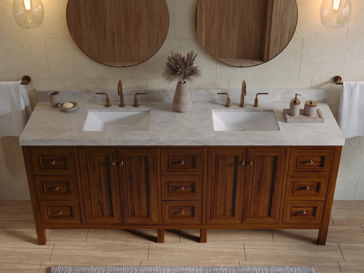 Nashville Teak Wood 84 in. W x 22 in. D Double Sink Bathroom Vanity