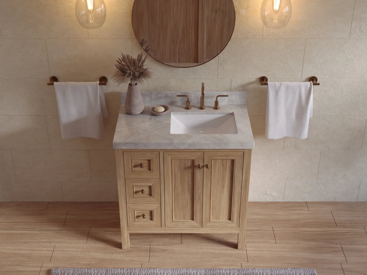 Nashville Teak Wood 36 in. W x 22 in. D Right Offset Sink Bathroom Vanity