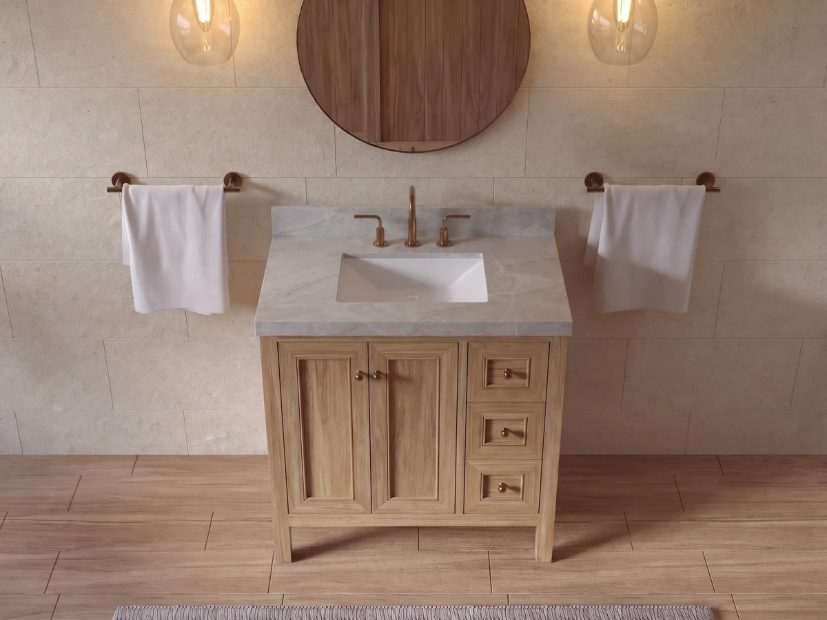 Nashville Teak Wood 36 in. W x 22 in. D Center Sink Bathroom Vanity