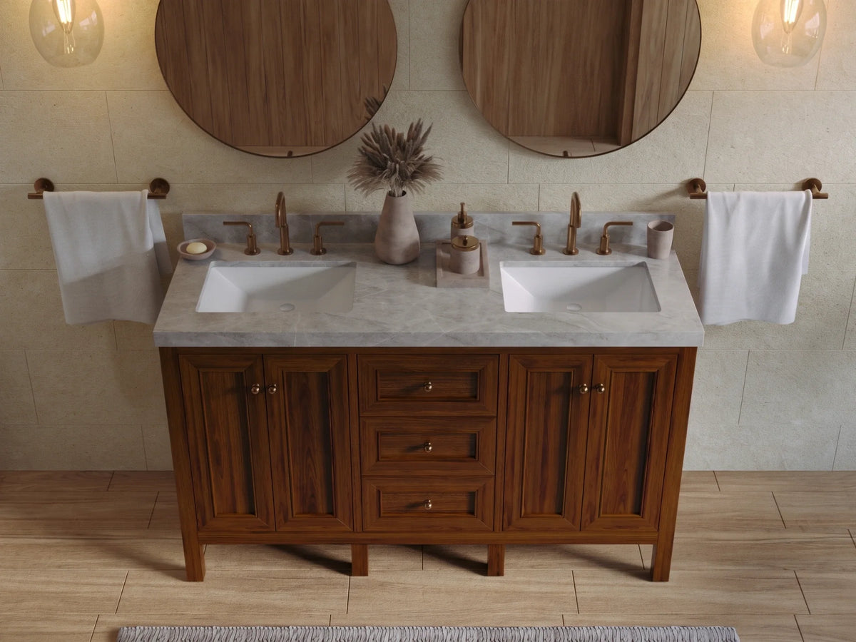 Nashville Teak Wood 60 in. W x 22 in. D Double Sink Bathroom Vanity