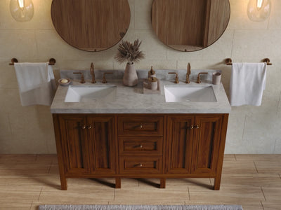 Nashville Teak Wood 60 in. W x 22 in. D Double Sink Bathroom Vanity