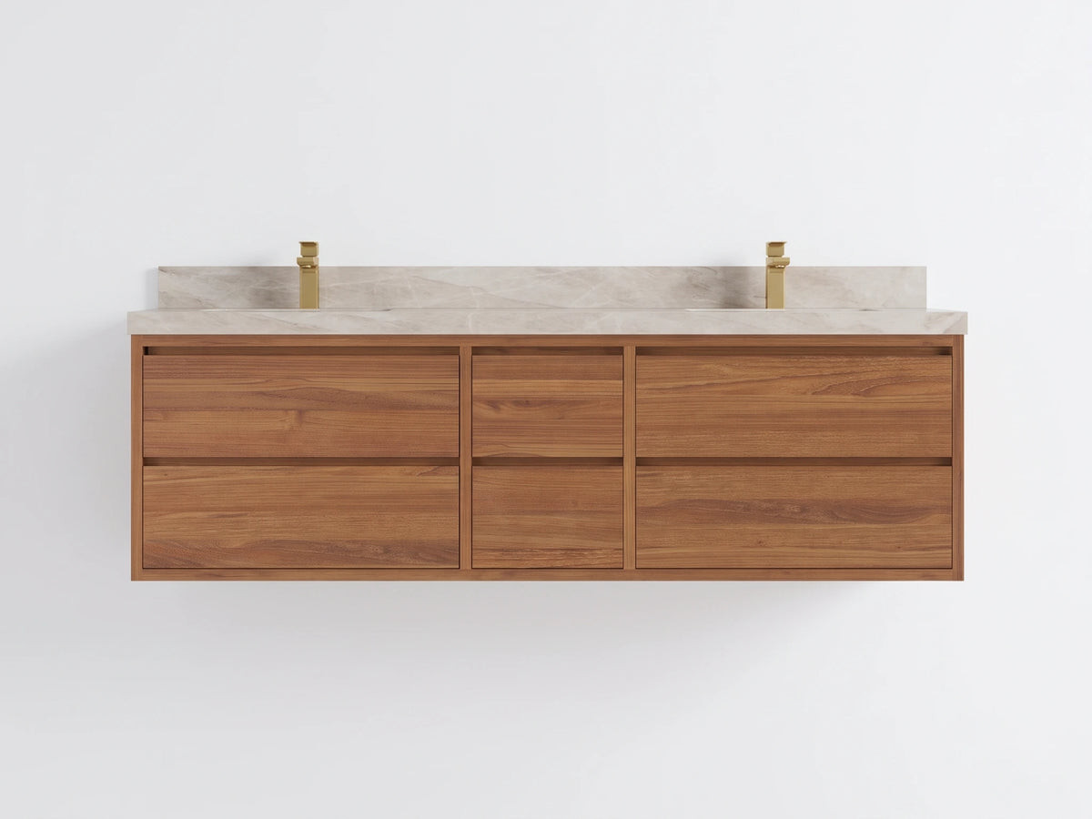 Madison Floating Teak Wood 72 in. W x 22 in. D Double Sink Bathroom Vanity