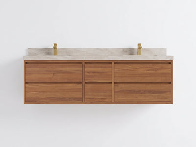 Madison Floating Teak Wood 72 in. W x 22 in. D Double Sink Bathroom Vanity
