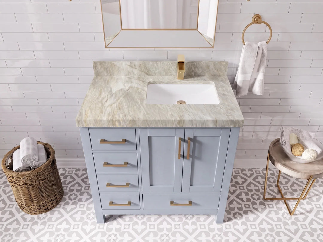 Malibu 36 in. W x 22 in. D Right Offset Sink Bathroom Vanity | 
              
                Blue Heather
                
                  
             - MLB_BLU_WHQZ_36R - photo №24