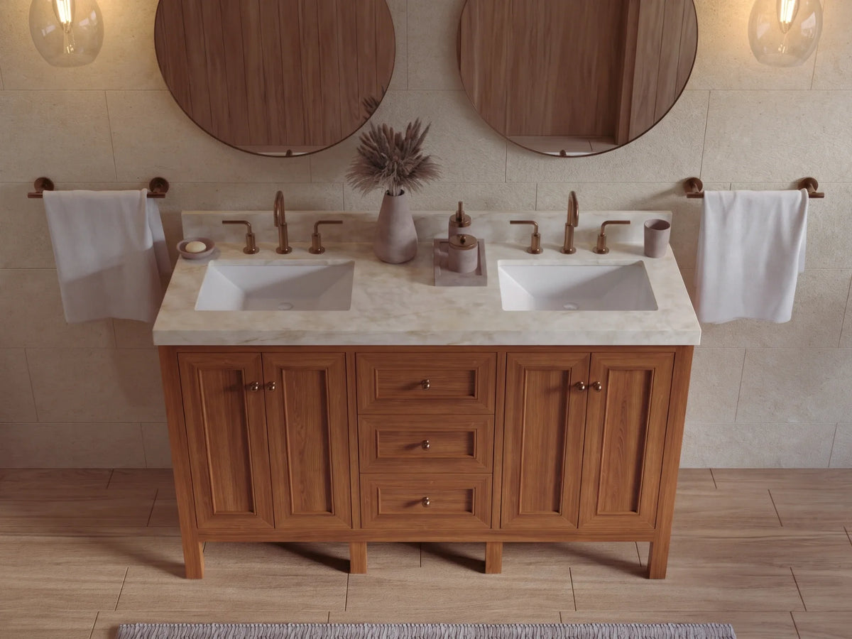 Nashville Teak Wood 60 in. W x 22 in. D Double Sink Bathroom Vanity