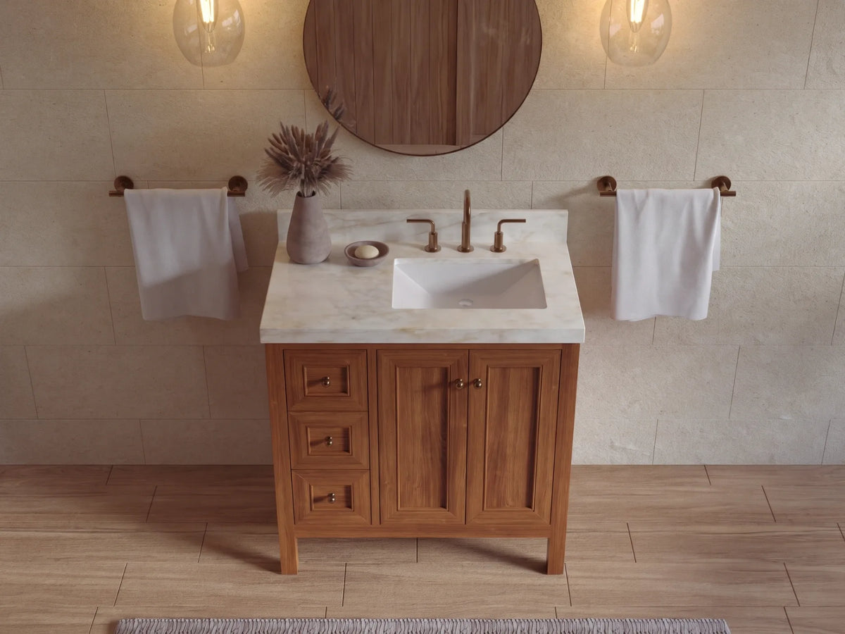 Nashville Teak Wood 36 in. W x 22 in. D Right Offset Sink Bathroom Vanity
