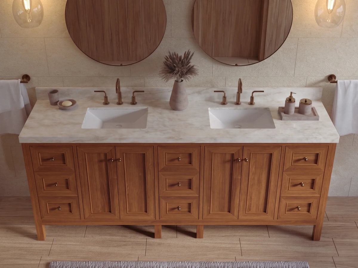 Nashville Teak Wood 84 in. W x 22 in. D Double Sink Bathroom Vanity