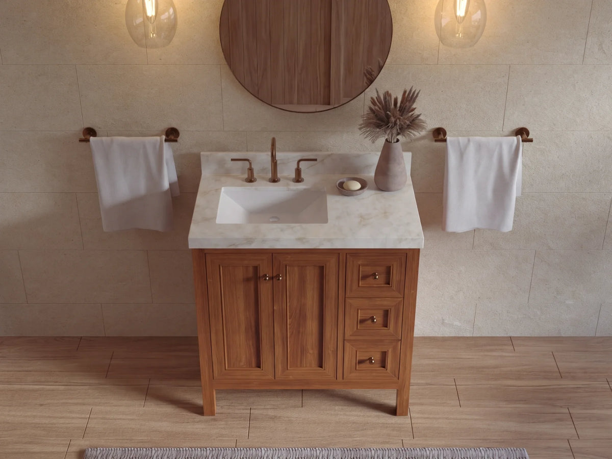 Nashville Teak Wood 36 in. W x 22 in. D Left Offset Sink Bathroom Vanity