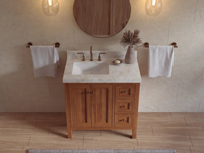 Nashville Teak Wood 36 in. W x 22 in. D Left Offset Sink Bathroom Vanity