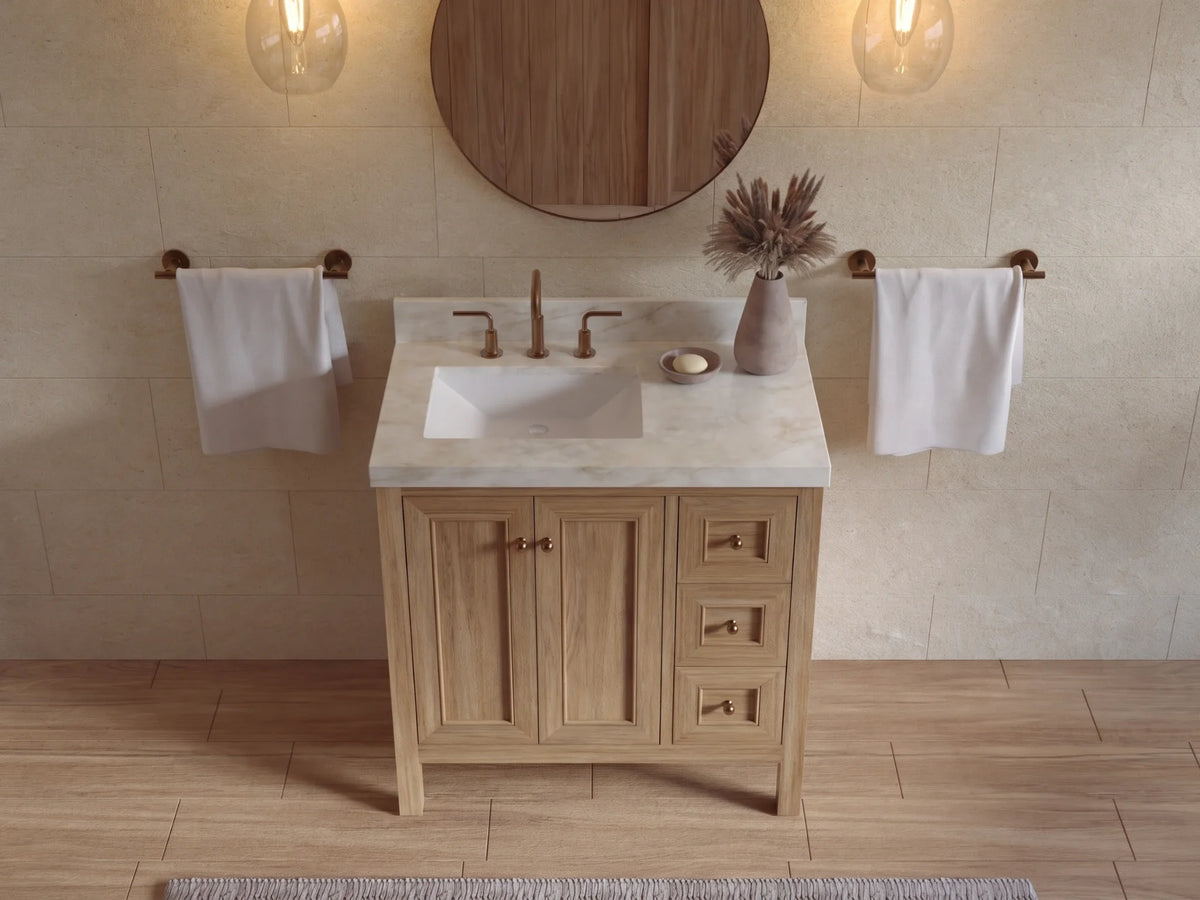 Nashville Teak Wood 36 in. W x 22 in. D Left Offset Sink Bathroom Vanity