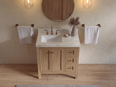 Nashville Teak Wood 36 in. W x 22 in. D Left Offset Sink Bathroom Vanity