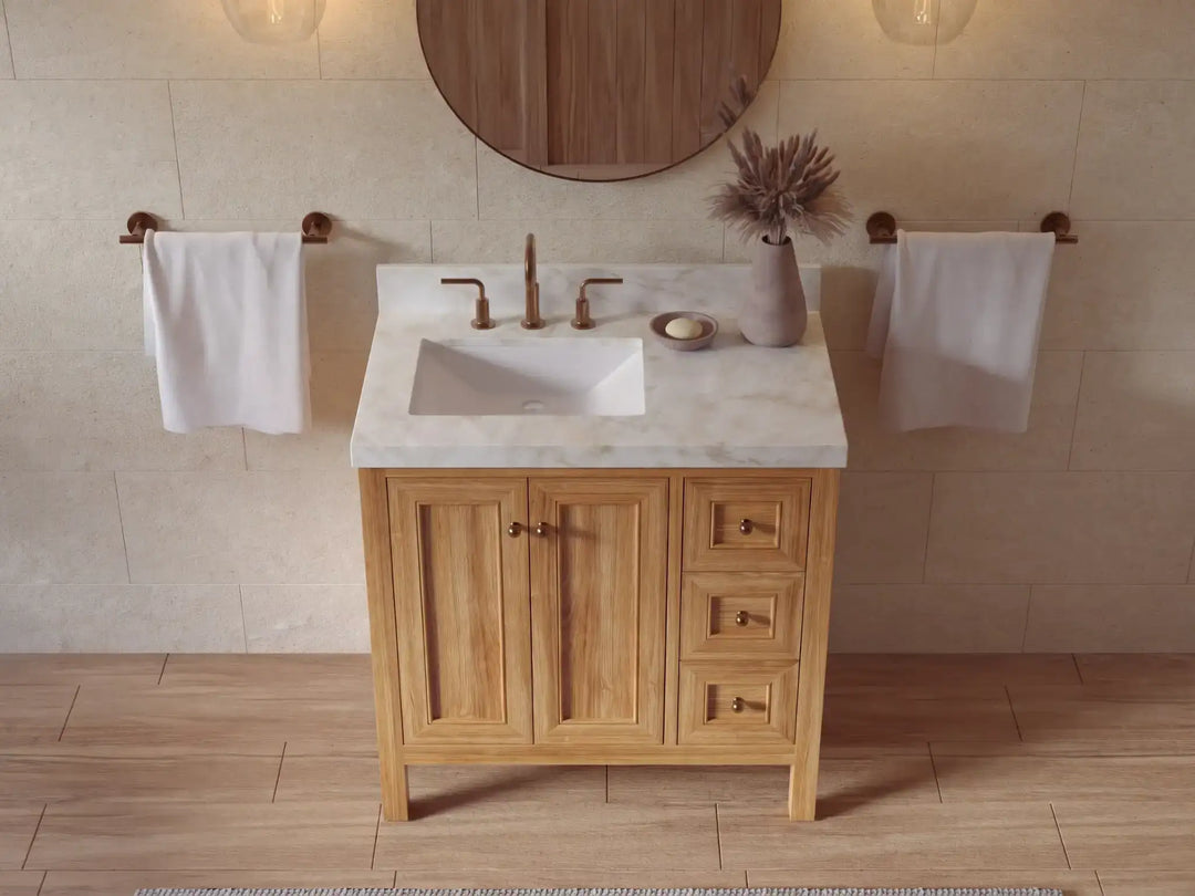 Nashville Teak Wood 36 in. W x 22 in. D Left Offset Sink Bathroom Vanity | 
              
                Light Natural Teak
                
                  
             - NAS_TK_LNT_WHQZ_36L - photo №31
