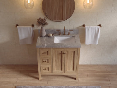 Nashville Teak Wood 36 in. W x 22 in. D Right Offset Sink Bathroom Vanity