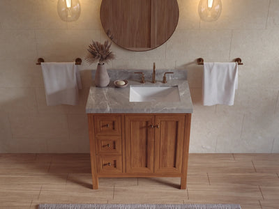 Nashville Teak Wood 36 in. W x 22 in. D Right Offset Sink Bathroom Vanity