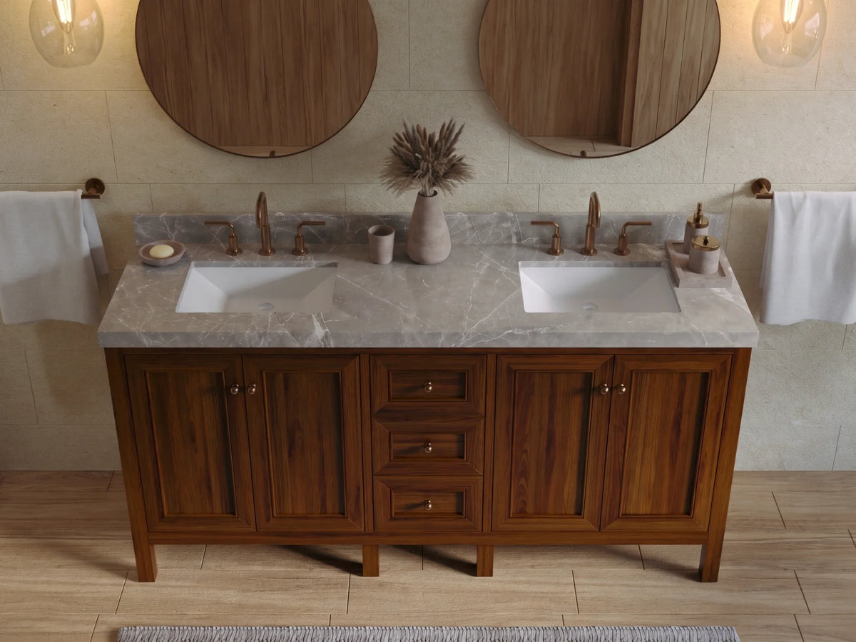 Nashville Teak Wood 72 in. W x 22 in. D Double Sink Bathroom Vanity