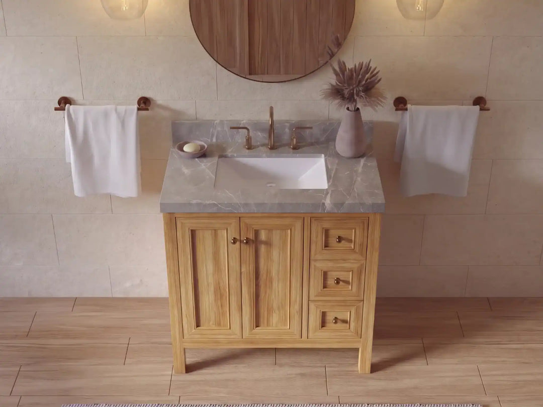 Nashville Teak Wood 36 in. W x 22 in. D Center Sink Bathroom Vanity | 
              
                Light Natural Teak
                
                  
             - NAS_TK_LNT_WHQZ_36CL - photo №34