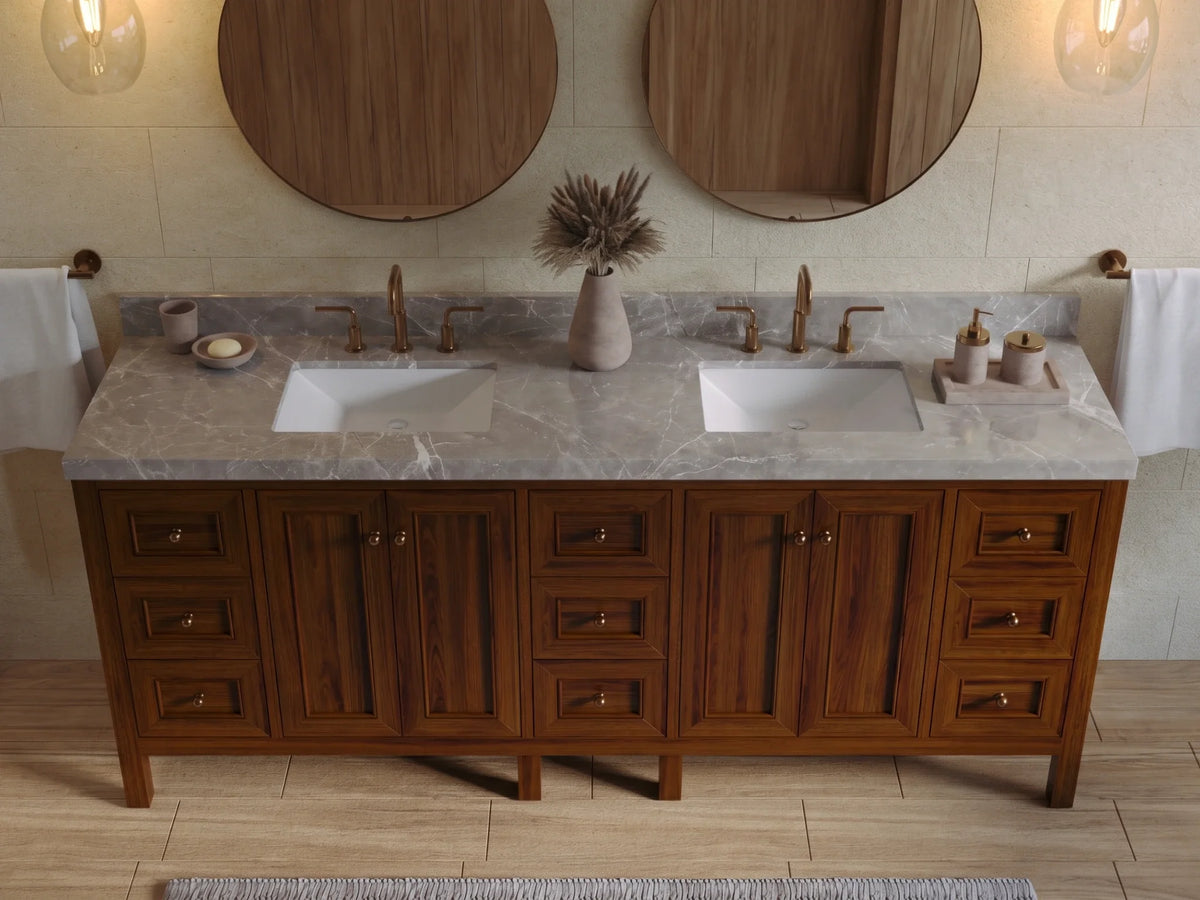 Nashville Teak Wood 84 in. W x 22 in. D Double Sink Bathroom Vanity