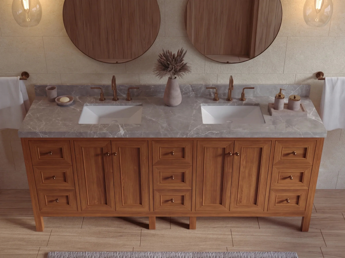 Nashville Teak Wood 84 in. W x 22 in. D Double Sink Bathroom Vanity