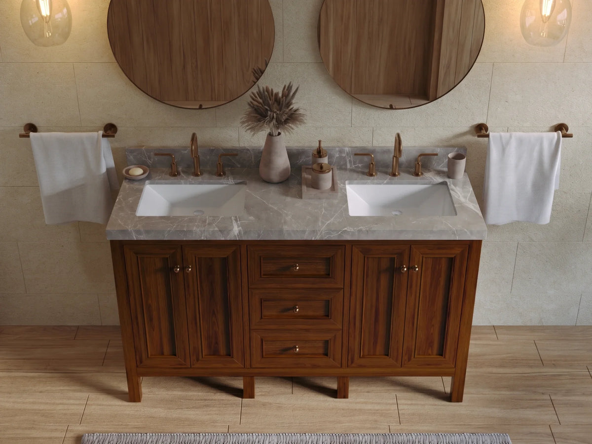 Nashville Teak Wood 60 in. W x 22 in. D Double Sink Bathroom Vanity