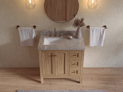 Nashville Teak Wood 36 in. W x 22 in. D Left Offset Sink Bathroom Vanity