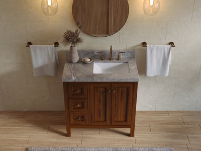 Nashville Teak Wood 36 in. W x 22 in. D Right Offset Sink Bathroom Vanity