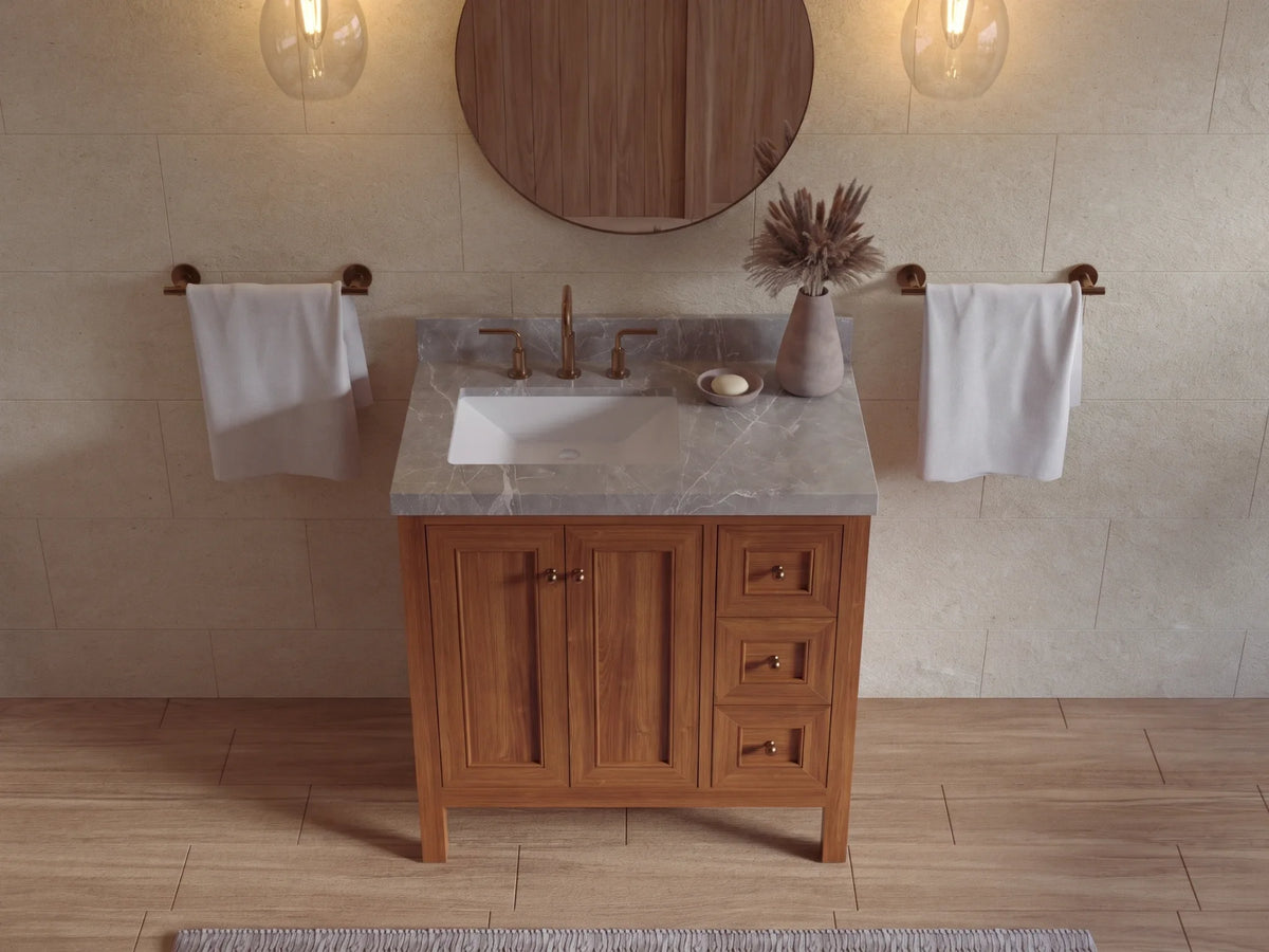 Nashville Teak Wood 36 in. W x 22 in. D Left Offset Sink Bathroom Vanity