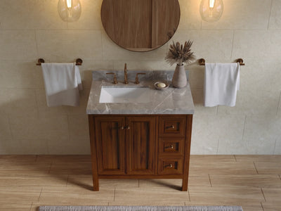 Nashville Teak Wood 36 in. W x 22 in. D Left Offset Sink Bathroom Vanity
