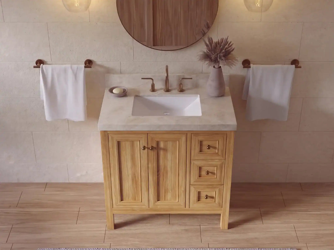 Nashville Teak Wood 36 in. W x 22 in. D Center Sink Bathroom Vanity | 
              
                Light Natural Teak
                
                  
             - NAS_TK_LNT_WHQZ_36CL - photo №36