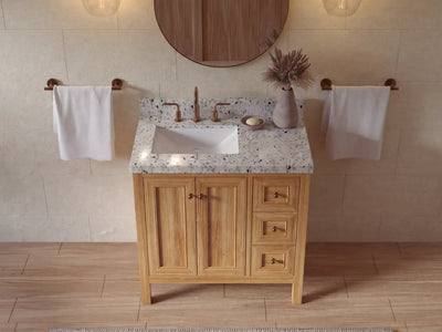 Nashville Teak Wood 36 in. W x 22 in. D Left Offset Sink Bathroom Vanity