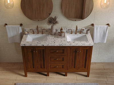 Nashville Teak Wood 60 in. W x 22 in. D Double Sink Bathroom Vanity