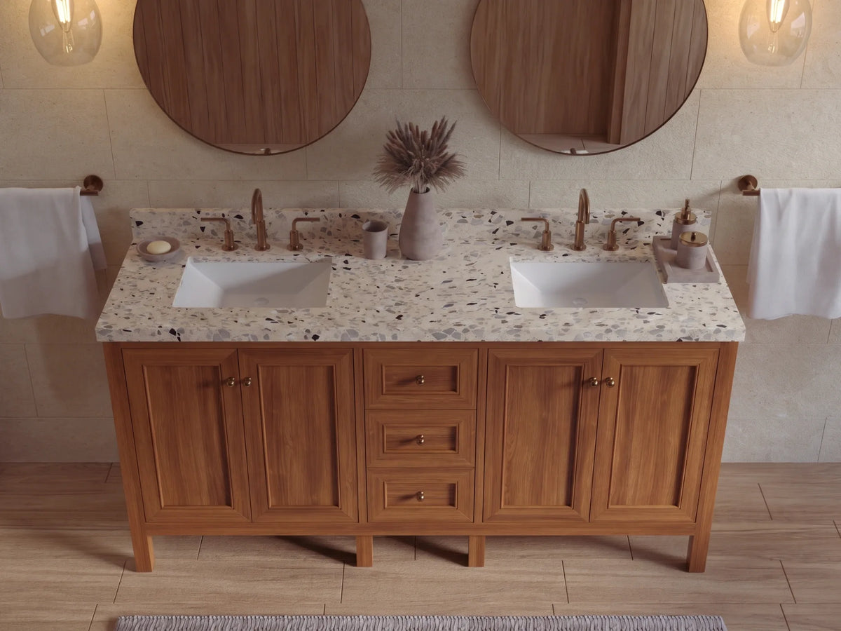 Nashville Teak Wood 72 in. W x 22 in. D Double Sink Bathroom Vanity