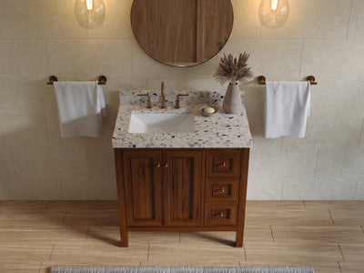 Nashville Teak Wood 36 in. W x 22 in. D Left Offset Sink Bathroom Vanity