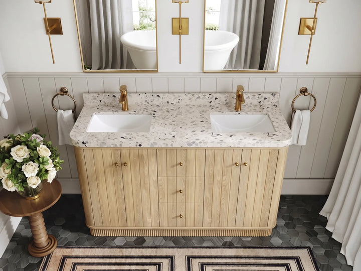 Houston White Oak 60 in. W x 22 in. D Free Standing Curved Edge Double Sink Bathroom Vanity - photo 24